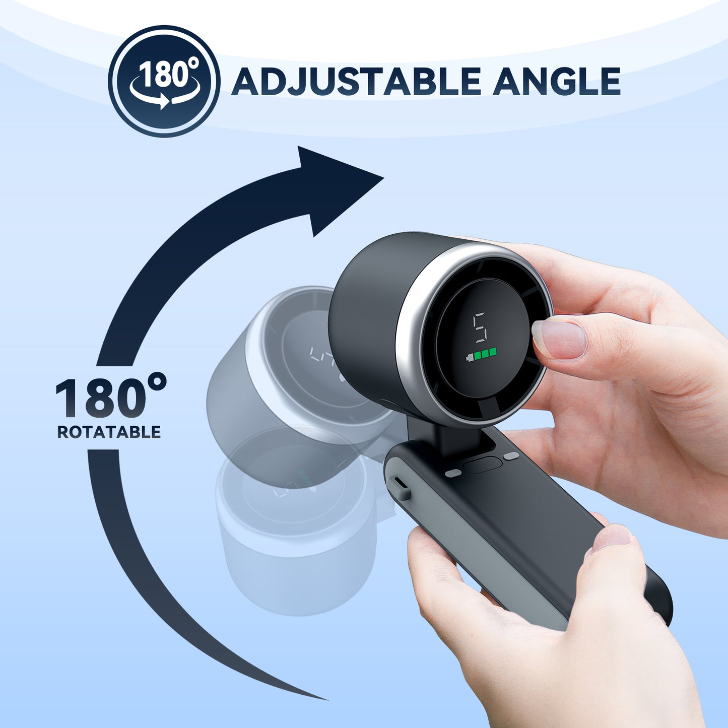 PLAYHOT Portable Handheld Turbo Fan -Super Strong wind, 5-Speed Adjustable Mini Fan with USB Rechargeable 4000mAh Battery, Ideal for Camping Travel Outdoor