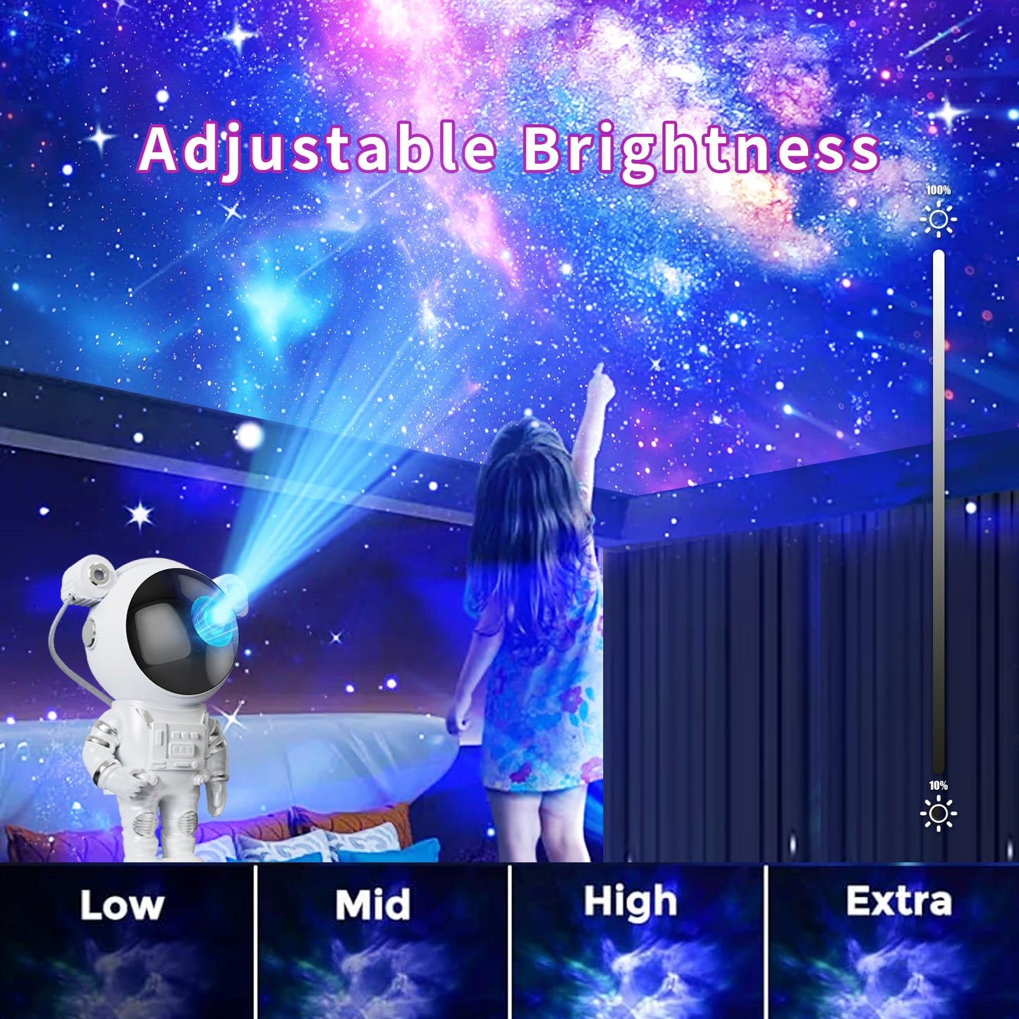 PLAYHOT Galaxy Star Projector Night Light - Astronaut Space Projector with Starry Nebula, LED Ceiling Lamp, Timer, and Remote, Ideal Kids Room Decor for Christmas, Birthdays, Valentine's Day