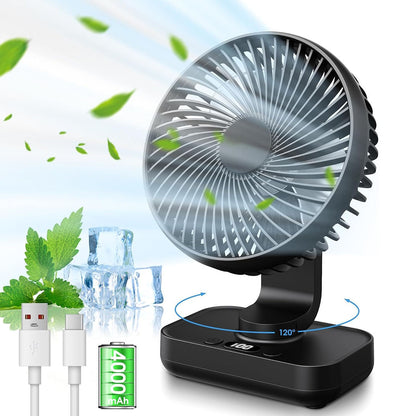 PLAYHOT RotateAir Mini 5.5'' Auto Oscillating Rechargeable Fan 4000mAh, 4 Speeds, LED Screen, Small USB Desk Fan Portable for Home,Bedroom, Office,Travel,Camping